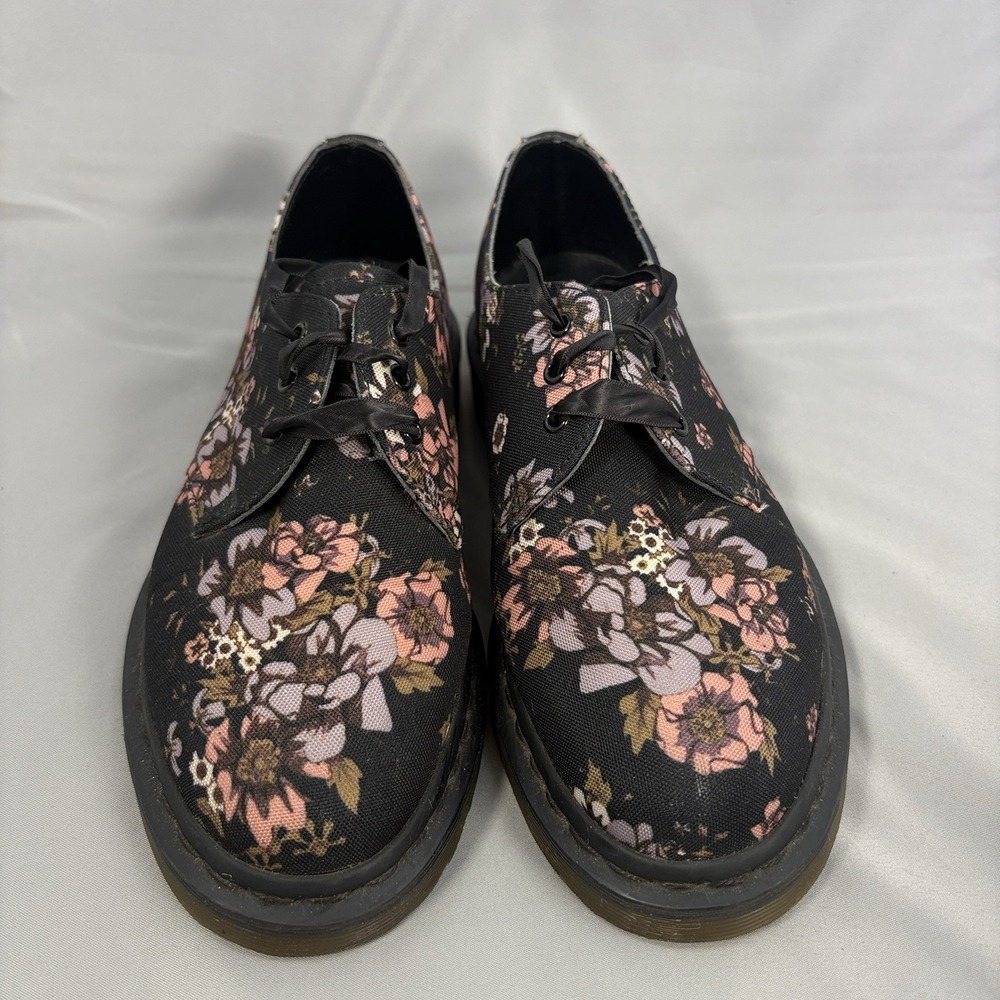 Dr. Martens Lester Canvas Shoes Womens 6 Black Wild Rose Floral Lace Up Oxford - Picture 3 of 10